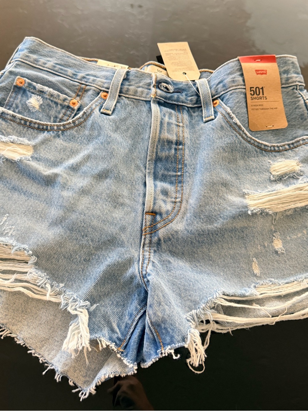 Levi's Light Blue Distressed 501 Denim Cutoff Shorts